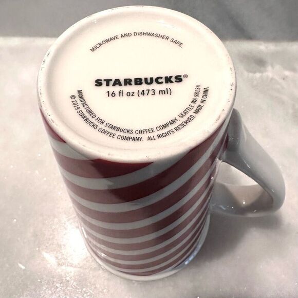 Starbucks 2019 Candy Cane Striped Logo Ceramic Coffee Mug Red White Size 16oz - Picture 3 of 3